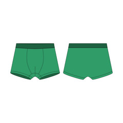 Boxer shorts in green color technical sketch. Boxers underpants
