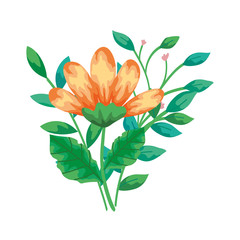 Fototapeta premium cute flower yellow color with branches and leafs isolated icon vector illustration design