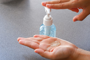 Washing your hand with alcohol gel for protecting infection from a coronavirus, flu, and other viruses.