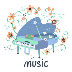 Illustration with Creative piano and hand lettering. Great element for music festival or t-shirt. Vector concept © iryna_boiko