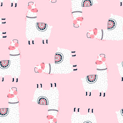 Vector sketch llama seamless pattern for boys. Hand-drawing vector. © miniwhale