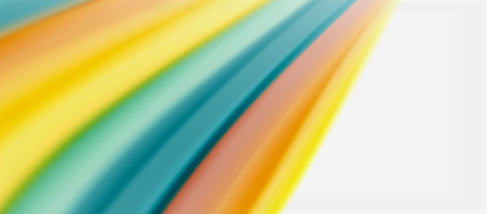 Obraz premium Wave lines abstract background, smooth silk design with rainbow style colors. Liquid fluid color waves. Vector Illustration