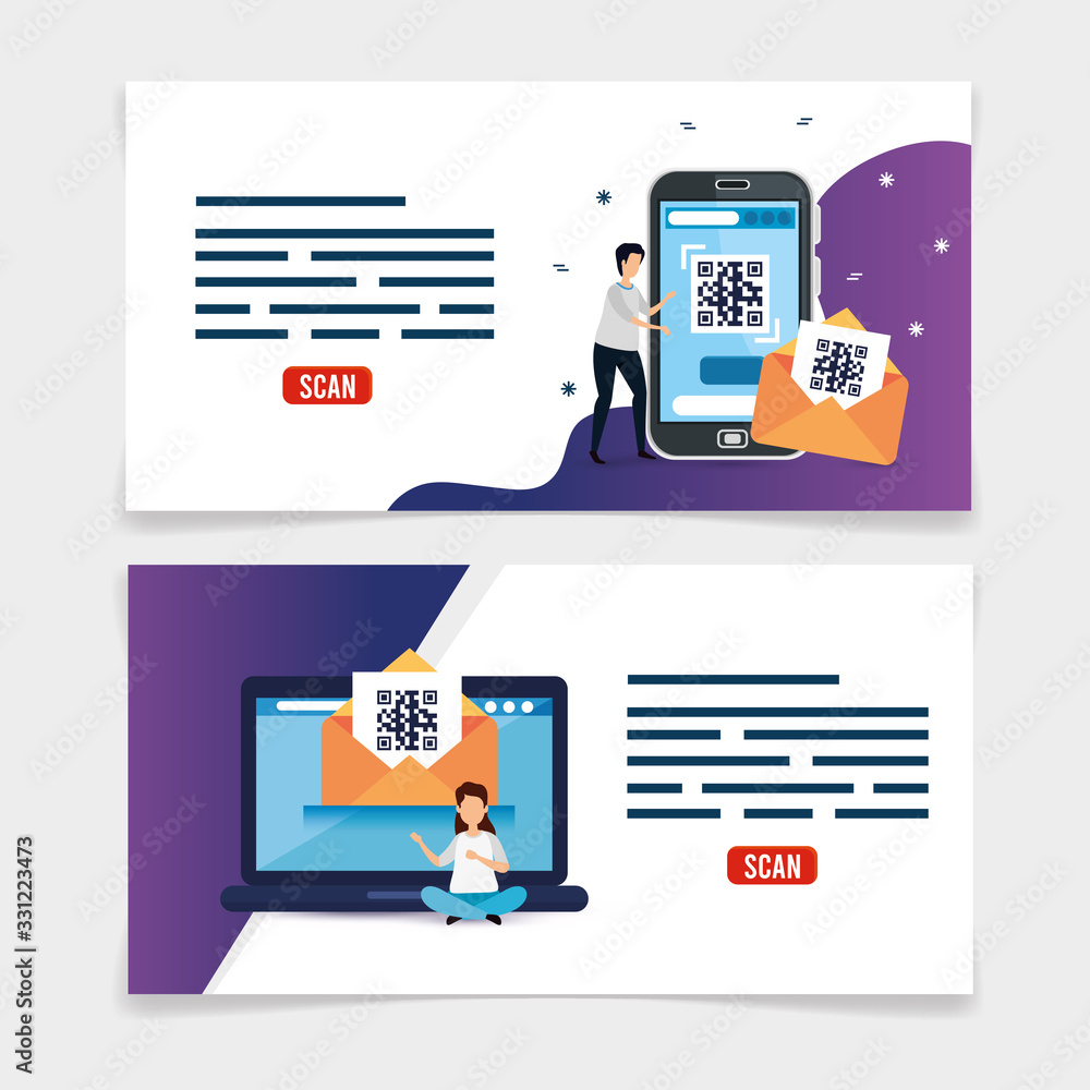 Poster set poster of code qr and icons vector illustration design