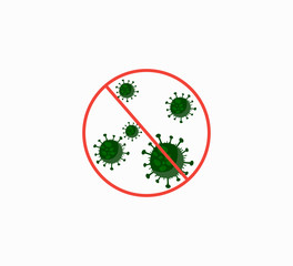World coronavirus pandemic. Cancellation and virus prohibition icon. Coronavirus bacteria COVID-19 icon Vector illustration flat.