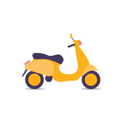 Bright vintage scooter, vector illustration, urban life, ride a motorbike in the city, for delivery