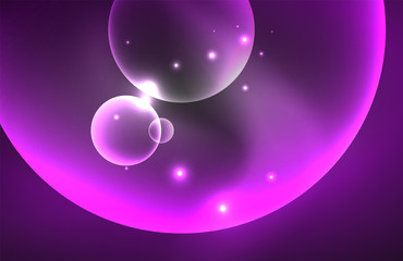 Neon shiny transparent glowing circles with light effects. Techno futuristic vector abstract background For Wallpaper, Banner, Background, Card, Book Illustration, landing page