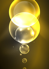 Glowing neon shiny transparent bubbles, glass circles or bio cell concept. Techno futuristic vector abstract background For Wallpaper, Banner, Background, Card, Book Illustration, landing page