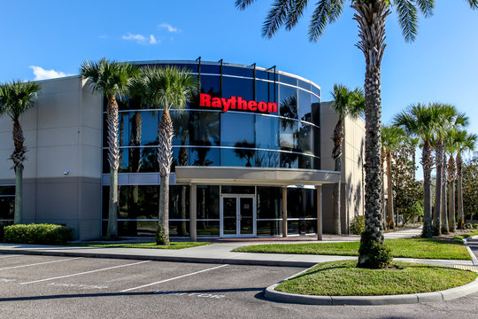 Orlando, Florida, USA- February 8, 2020: Raytheon Facility In Orlando, Florida, USA. Raytheon Technologies Corp. is a defense and aerospace company. 