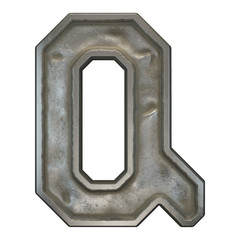 Industrial metal alphabet letter Q on white background 3d