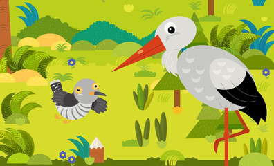 cartoon scene with different european animals in the forest illustration