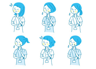 悩む若い女性　白衣　セット