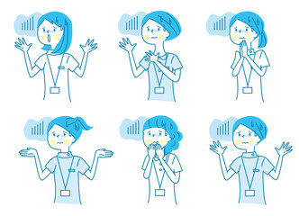 怖る若い女性　白衣　セット