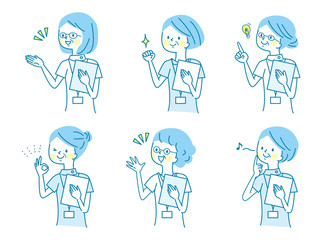 笑顔シニア女性　白衣　セット