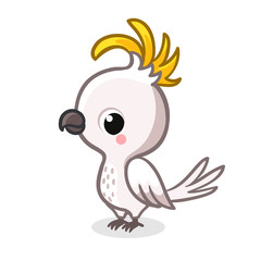 Cute parrot in cartoon style is standing on a white background. Vector illustration