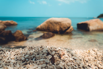 Blue sea and rocky mountains, evening bay in Krabi