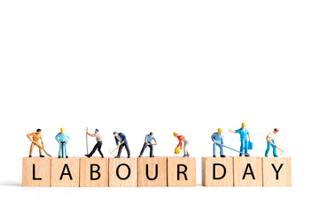 Worker team standing on white background and copy space for your text , Labour day concept