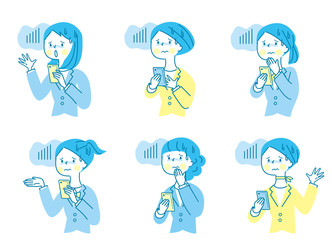 スマホ　不安　若い女性　ビジネス　スーツ