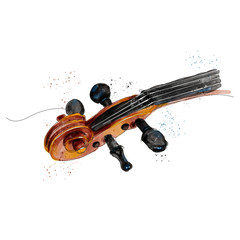 particolare di violino disegnato in una singola linea continua e colorato in stile acquarello © roberto