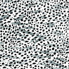 Obraz premium Zebra and Cheetah print in vector. Seamless pattern. Monochrome white and grey illustration of fashionable wild animal design