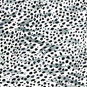 Zebra and Cheetah print in vector. Seamless pattern. Monochrome white and grey illustration of fashionable wild animal design