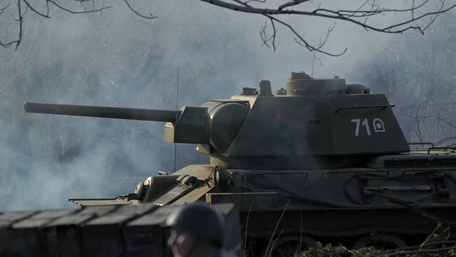 Soviet tank in the battlefield in second world war