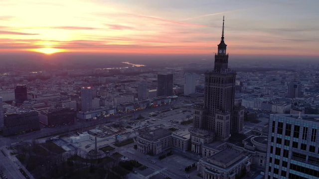 Warsaw, Poland march 2020 -   Apocalyptic sunset over the empty city , Lockdown due to coronavirus outbreak