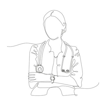 medico donna mezzo busto disegnato in una singola linea