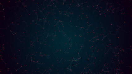 3D Abstract plexus red dot flying wireframe network and on blue space  background with white line. Security futuristics computer and science concept. Abstract technology. 3D illustration rendering