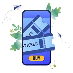 Vector illustration buying tickets online, booking, Buy Tickets on the internet with a mobile phone
