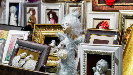 Stall with handmade dolls in the Christmas Market in Vilnius