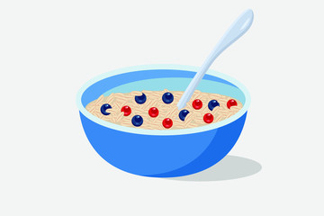 Oatmeal porridge with berries. Delicious and healthy Breakfast. Flat vector illustration. EPS 10.