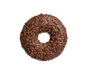 Sweet delicious glazed donut on white background