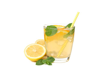 Glass of lemonade isolated on white background