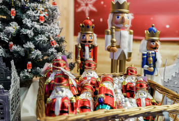 Nutcrackers and Xmas decorations on Vilnius Christmas Bazaar