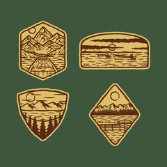 Camping lake nature wild badge patch pin graphic illustration vector art t-shirt design