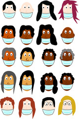 Illustration of different people with mask