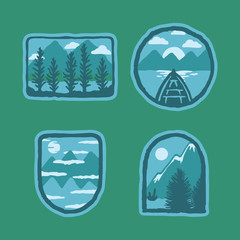 Camping mountain nature wild badge patch pin graphic illustration vector art t-shirt design