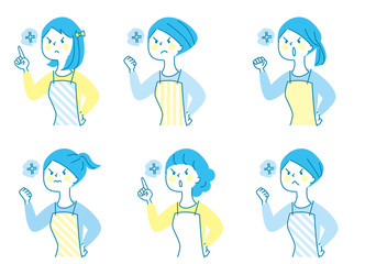 怒る　若い女性　エプロン　セット