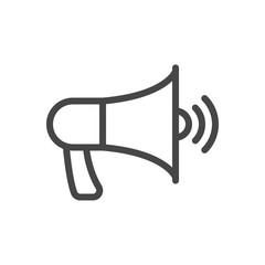 Megaphone, loudspeaker icon in outline style isolated on white background. Vector illustration.