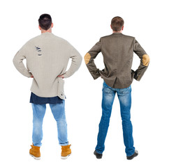 Back view two man in sweater.