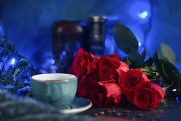 cup of coffee and roses