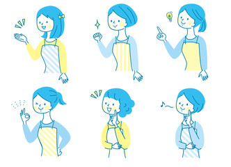 笑顔若い女性　エプロン　セット