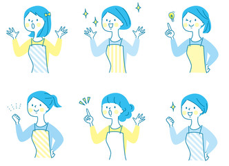 喜ぶ若い女性　エプロン　セット