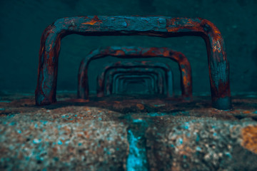 Old rusty ladder of a stone dike on the beach of Porz Meur in Plougastel, France © Vincent Ferré