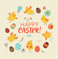 Easter card with birds and flowers