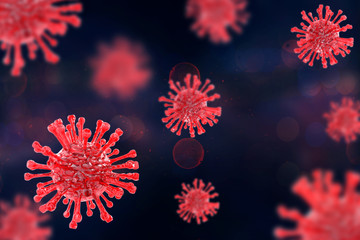 COVID-19, Corona disease infection medical illustration showing the structure of epidemic virus. Contagion and propagation of disease pathogen influenza covid. Virus protection concept. 3D rendering