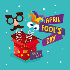 april fool day with box surprise and icons vector illustration design