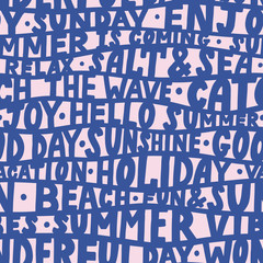 Vector seamless pattern with Waves handwritten phrases. Hand drawn lettering background