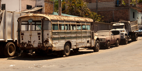 Retro car on the streets of mexican cities.