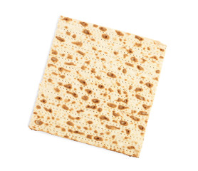 Passover matzo isolated on white, top view. Pesach celebration